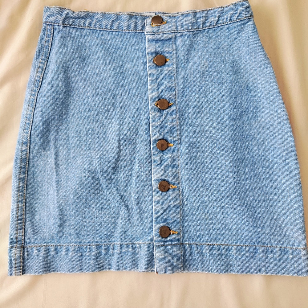 Denim Button-Up A-Line Mini Skirt